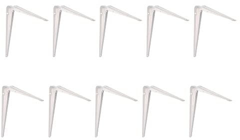 Amig - Lot de 10 Équerres d'étagère murale | Console pour étagère | Support étagère en Acier | Coleur: Blanc | Dimensions: 450 x 400 | Poids max.: 35 kg