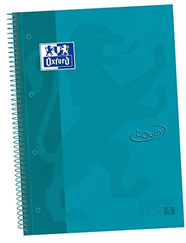 Oxford, Notizbuch A4, kariert, 5 x 5, extra harter Einband, mikroperforiert, Notizbuch Europeanbook 1 Touch, Aqua
