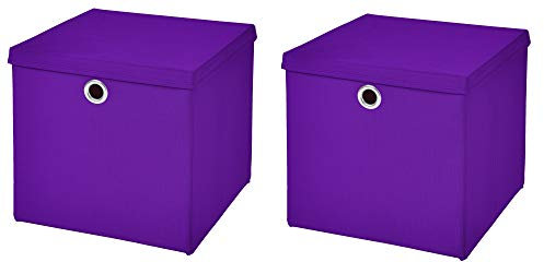 StickandShine 2er Set Lila Faltbox 28 x 28 x 28 cm Aufbewahrungsbox faltbar mit Deckel