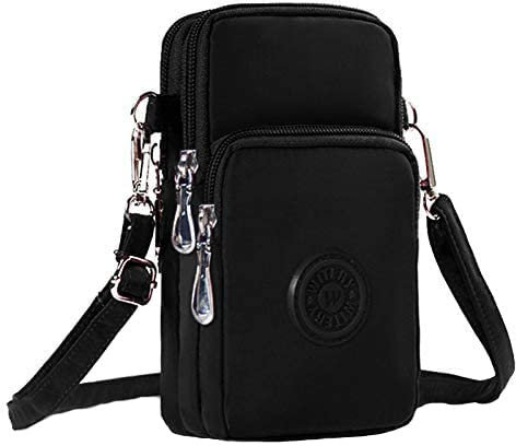 WITERY Women's Cross Body Phone Bag Small Over Shoulder Bags Waist Pack Lightweight Waterproof Sports Sling Bag with Detachable Adjustable Wide Strap & Armband Neck Strap for Ladies Girls(Black)
