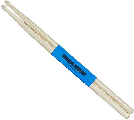 MUSIC STORE 5B Hickory Drumsticks, Langlebige Holz-Tip Sticks, Acorn Kopfform, 405mm Länge, 15mm Durchmesser, Perfekter Klang & Haltbarkeit, 30 Tage Geld-zurück-Garantie
