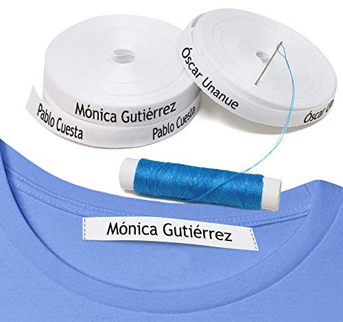 100 etiquetas para coser a la ropa. Etiquetas personalizadas de tela 100% ALGODÓN. Cintas de nombre para guarderías, escuelas, colegios y residencias.