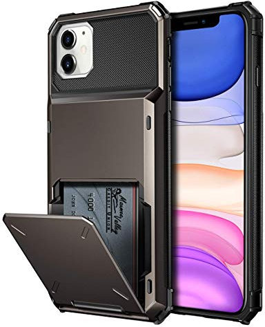 Coolden for iPhone 11 Case with Card Holder Armor Protective Wallet Cover Shockproof Heavy Duty Hard Back Card Slot Holder Phone Case Cover for iPhone 11 (Gun Metal)