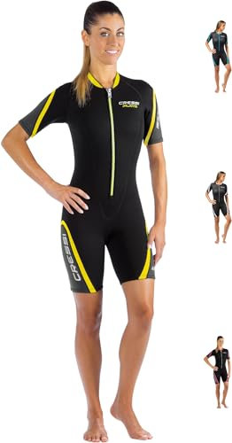 Cressi Playa Lady Shorty Wetsuit 2.5 mm - Traje Monoshort sin Capucha en Neopreno 2.5mm Biforrado, Mujer, Negro/Amarillo, 2XL