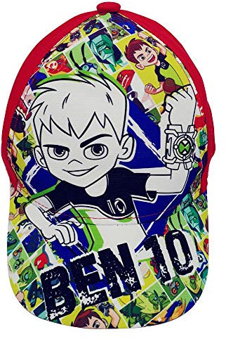 Ben10 Jungen Kappe mit Ben und Außerirdischen/Aliens im Comic Stil, Kappy, Baseballcap, Cap, Cappy mit Klettverschluss für Kinder (52, Rot)