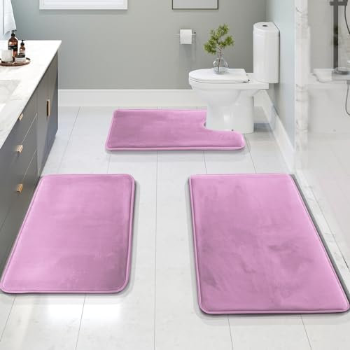 Clara Clark 3-teiliges Badezimmerteppich-Set, Samt-Memory-Schaum-Badematten für Badezimmer – rutschfeste PVC-Rückseite, Badteppiche, waschbare Badezimmerteppich-Matten – trocknet schnell,