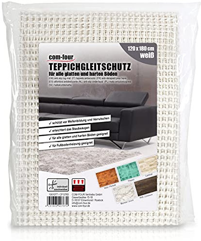 COM-FOUR® Antirutschmatte für den Teppich - Teppichunterlage 180x120 cm - Teppichstopper - rutschfeste Matte in weiß - zuschneidbare Schubladenmatte (120 x 180cm)