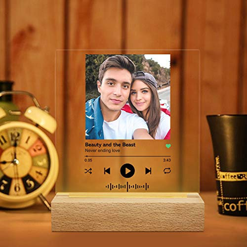 Kenon Custom Spotify 3D Nachtlicht Personalisierte Acrylkunst Spotify Glas Kunst Code Song Panel Karte Board Geschenk für Liebhaber Freunde Familie Jahrestag Fotoalbum Plakette Lampe mit Sockel