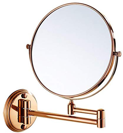 JHNEA 3 Fois Grossissement Miroir Maquillage, Double Face Montage Mural Makeup Mirror Pivoant a 360° Bras de Miroir Extensible Miroir de Salle de Bain,Rose Gold_8inch