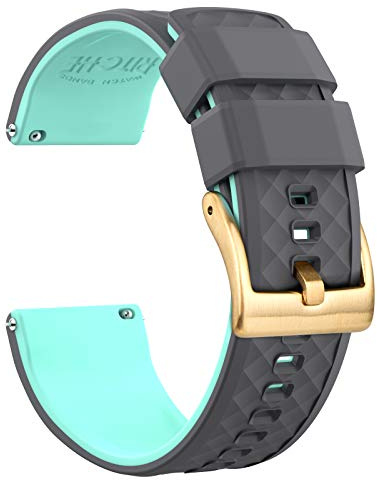 Ritche Bracelets de montre en silicone 18 mm, 20 mm, 22 mm, 24 mm à dégagement rapide pour homme, Gris/bleu sarcelle/doré, 18MM, Classique