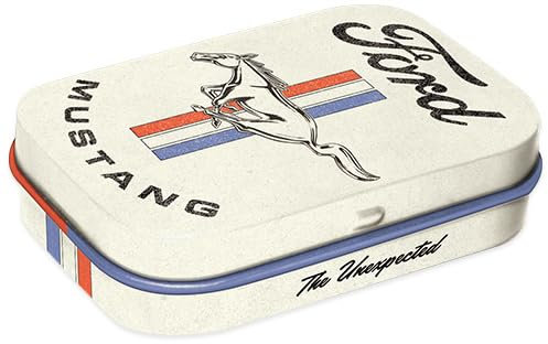 Nostalgic-Art Retro Pillendose, 4 x 6 x 1,6 cm, Ford Mustang – Horse Logo – Geschenk-Idee für Ford-Zubehör Fans, Original Lizenzprodukt (OLP), mit Pfefferminz-Dragees, Vintage Design