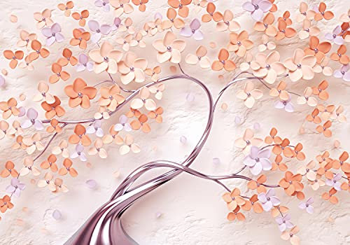 wandmotiv24 Fototapete Blütenbaum Blumen, M 250 x 175 cm - 5 Teile, Wanddeko, Wandbild, Wandtapete, Blume rosa silber Ast Baum M6787