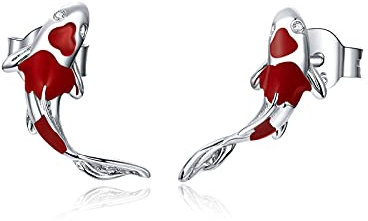 HCMA Koi Fisch Ohrstecker für Frauen Original Europäischen Stil Echt 925 Sterling Silber Schmuck Mit Emaille