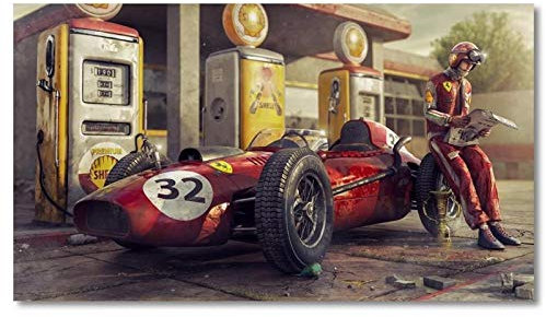 Klassische Vintage Auto Kunst Wand Poster Wandbild Ferrari Racing F1 Leinwand Malerei Bild Wohnzimmer Home Wanddekoration 70x100cm (28x39in) Rahmenlos
