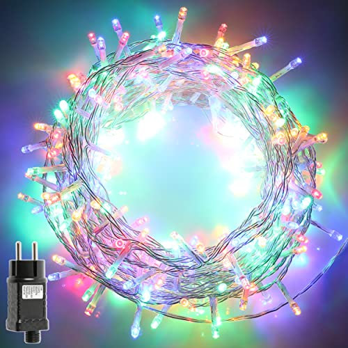 H HANSEL HOME Guirnalda Luces Led de Navidad Luces de Árbol de Navidad Uso Interior/Exterior IP44 Impermeable Cable Transparente (Luz Multicolor, 140 Leds 7M)