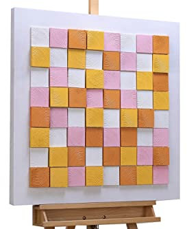 KunstLoft Wanddeko Holz rustikal | 100% HANDGEFERTIGT | 80x80x5,5cm | Holzbild 'Cube Constellation' | Geometrische Kunst | Bunt | Wandbild Holz