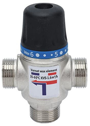Valvola miscelatrice termostatica, dispositivo di controllo della temperatura in ottone nichelato Valvola miscelatrice a 3 vie di grande flusso per bagno per doccia(G3/4)