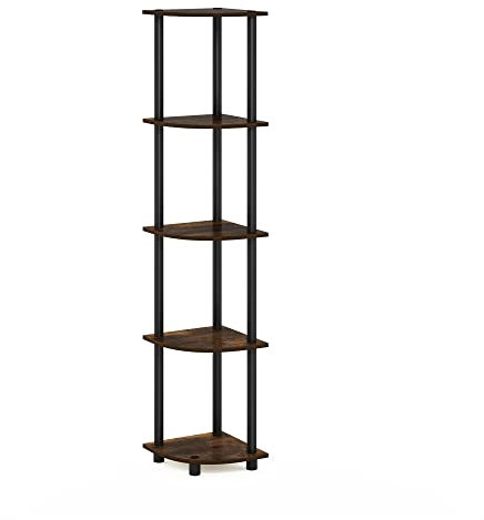 Furinno Turn-N-Tube 5-stufiges Eckregal-Mehrzweckregal, Bernsteinkiefer/Schwarz