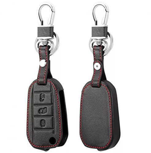 ALIANQ Cuir Voiture clé à Distance étui Coque Peau Ensemble Porte-clés 3 Boutons pour Peugeot 3008 308 RCZ 508 408 2008 407 307 4008