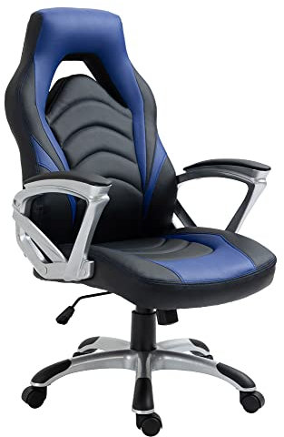 CLP Gaming Bürostuhl Foxton Kunstleder I Höhenverstellbarer Schreibtischstuhl I Drehstuhl Mit Gepolsterten Armlehnen, Farbe:schwarz/blau