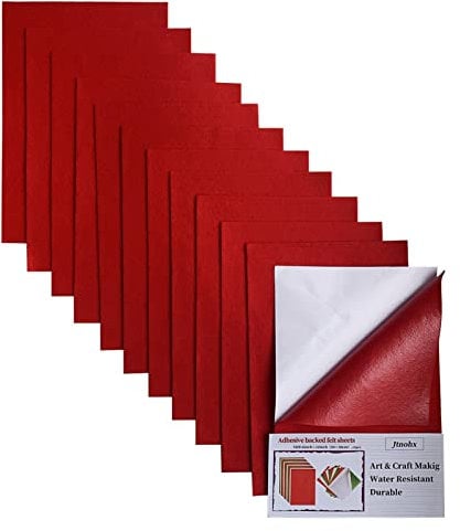Jtnohx Selbstklebender Filz Platten, 1,4mm Filzstoff Selbstklebend, 12 Stück Klebefilz für Handwerk, 20x30cm Weiche Filzblätter für DIY-Projekte(Rot)