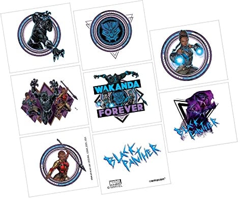 Amscan 3903084 Black Panther Wakanda Forever Tattoos, 5 cm x 4 cm, mehrfarbig, 8 Stück