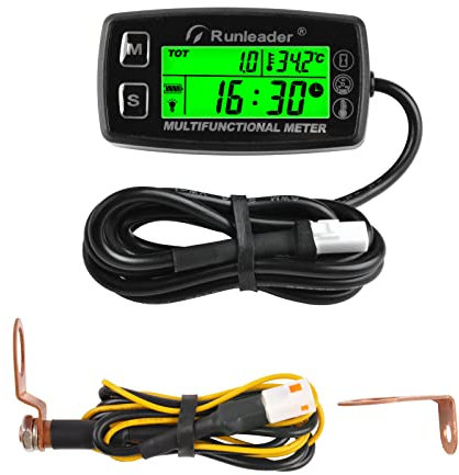Runleader Digital Stunden Meter Tachometer, Motor Temperatur Messgerät mit Warnung Temp,3 Hintergrundbeleuchtung Anzeige für Generator Schneemobil Rasen Traktor Pit Bike (RL-HM035A1)