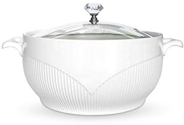 Soupière en Céramique avec Couvercle en Verre Porcelaine Soupière Soupière pour Restaurant Maison Cuisine Décoration Mignonnes Soupières Couvertes en Céramique pour Soupe, Porcelaine Blanche,8.9 in