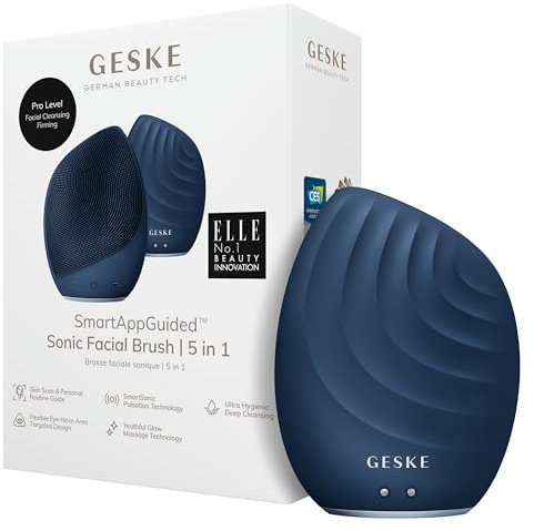 GESKE | SmartAppGuided™ Sonic Facial Brush 5 in 1 | Elektrische Gesichtsreinigungsbürste | Weiche Bürste aus Silikon | Professionelle Gesichtsreinigung | Gesichtsreinigungsgerät | Gesichtsmassagegerät