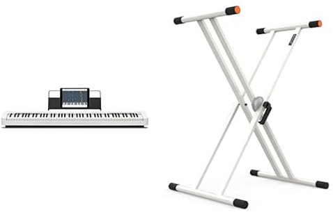 Casio CDP-S110WEC5 Fully Weighted Hammer Action Digital Piano Blanc & Audibax Onyx Plus 130 Blanc - Support de Clavier Articulé Double - Support pour Clavier Musical - Charge Maximum de 65 kg