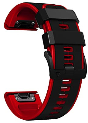 RoYiio Silikon Uhrarmband für Garmin Fēnix/Enduro/Epix/Quatix/MARQ Series/Descent Series /D2 Series/Tactix Armband Atmungsaktiv Verstellbares Uhrenarmband QuickFit 26mm - Schwarz Rot