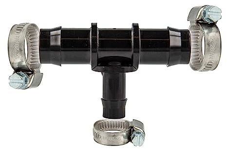 tecuro Schlauchverbinder T-Stück Ø 22 x Ø 14 x Ø 22 mm, mit Edelstahlschlauchschellen - Nylon schwarz