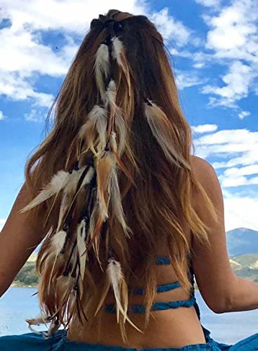 Zoestar Bandeau à plumes style bohème indien, vintage, hippie, festival, accessoire de cheveux tribal pour femmes et filles (C)