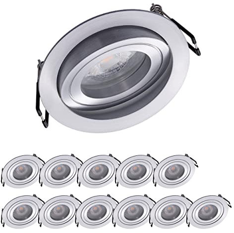 Oktaplex 12er Set Einbaustrahler mit LED Modul Lyon Schwenkbar 4,8W 3000K 230V 380lm Warmweiß LED Spot Einbauleuchten Rund Einbaudurchmesser 80mm