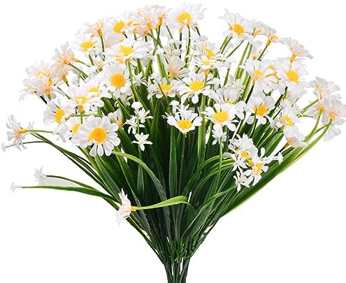 heavenlife 4 Bünde Künstliche Gänseblümchen Blumen, Innen Draussen Kunstblumen, Kunststoff Unechte Blumen, Grün UV-beständige Pflanzen Sträucher Unechte Blumen für Zuhause Garten Fenster Hängend Deko