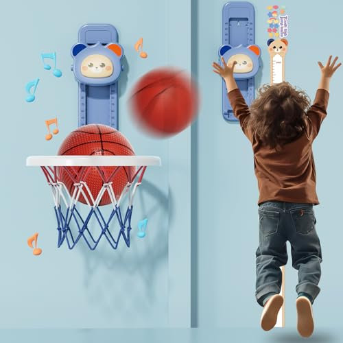 Eppo Mini Basketball Korb, Basketball Kinder Set, Hochsprung-Stimmenzähler für Kinder mit 2 Stück Bälle Und 1 Pumpe, Kinder Spielzeug von 3 bis 7 Jahren Geschenke (Blau)