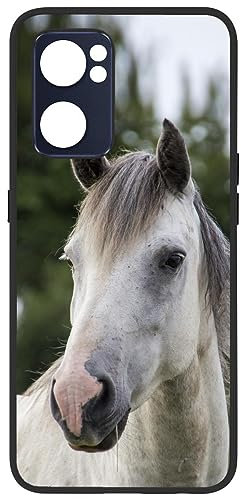 générique Coque pour Oppo Find X5 Lite Coque Cheval Blanc - tête de Cheval - Coque Noire TPU Souple