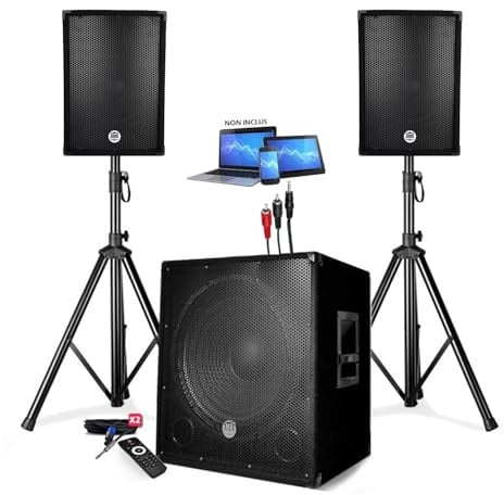 Sound-Set mit Lautsprecher + USB-Subwoofer mit Bluetooth + Füße + Kabel HP und PC gratis – PA DJ Sono Mix – Disco Mobile Party