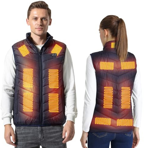 Armorget Beheizbare Weste, 3 Temperaturregelung mit 13 Heizzonen, USB-Aufladbare Heizweste, Beheizbare Jacke für Outdoor-Camping und Wandern 3XL Blau(Netzteil Nicht im Lieferumfang Enthalten)