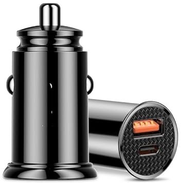 JCAKES Chargeur de Voiture Double USB 5A, Charge Rapide, 2 Ports 12-24V, Prise Allume-Cigare, Adaptateur d'alimentation USBC (Color : 30W Type C USB Black)