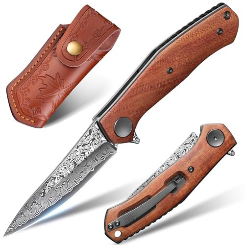 DRGSKL Damaskus Klappmesser Camping Angeln Wandern Outdoor Messer Ergonomisches Taschenmesser Männer Geschenke
