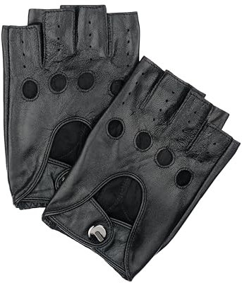 PITAS Lederhandschuhe Herren | Schwarze Handschuhe | Fingerlose Hirschleder Autohandschuhe | Fitness Handschuhe | Motorradhandschuhe (Schwarz, M)
