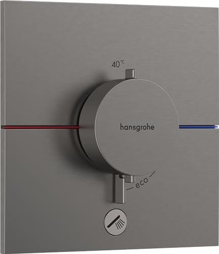 hansgrohe ShowerSelect Comfort E, termostato empotrado con una salida adicional, botón de seguridad (SafetyStop) a 40°C, termostato rectangular para ducha/bañera, 1 función, cromo negro cepillado