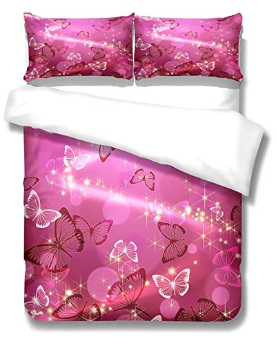 Bettwäsche 220X240 Rosa Lila Schmetterling Bettbezug Set,Bettbezüge-Sets 3 Teilig Mikrofaser Bettbezug Mit Reißverschluss Und 2 Kissenbezug 80X80Cm, Bettwäsche-Sets Modern,Bettwäsche Im Schlafzimmer