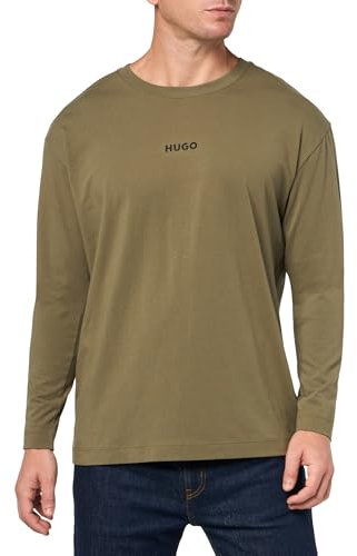 Hugo Men's Linked Long Sleeve Jersey Shirt Pajama Top, Spinach Green, Medium