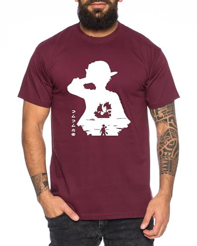 Luffy in Luffy - T-Shirt Homme Chapeau de Paille Luffy Zoro One Monkey D. Pirate Ace Piece Goku Anime Ruffy, Taille:S, Couleur:Bourgogne