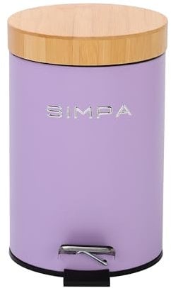 simpa 3L 3 Litre Matt Lilac Slim Soft-Closing Pedal Dustbin with Bamboo Lid