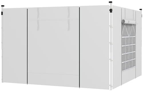 Outsunny Gazebo Side Panels with Windows and Doors, for 3x3(m) or 3x6m Pop Up Gazebo, 2 Pack Sides Replacement, White