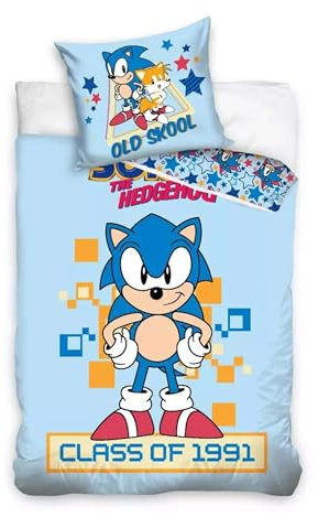 Carbotex Sonic The Hedgehog Wende-Bettwäsche-Set 135x200 80x80 Baumwolle Kinder-Bettzeug