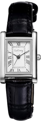 Silverora Uhren Damen Leder Damenuhr: Vintage Rechteckige Analoge Quarz Armbanduhren Kleine Exquisite Quadratisch Lederarmband Uhren mit Römische Ziffernskala Geschenke für Frauen Freundin Silber